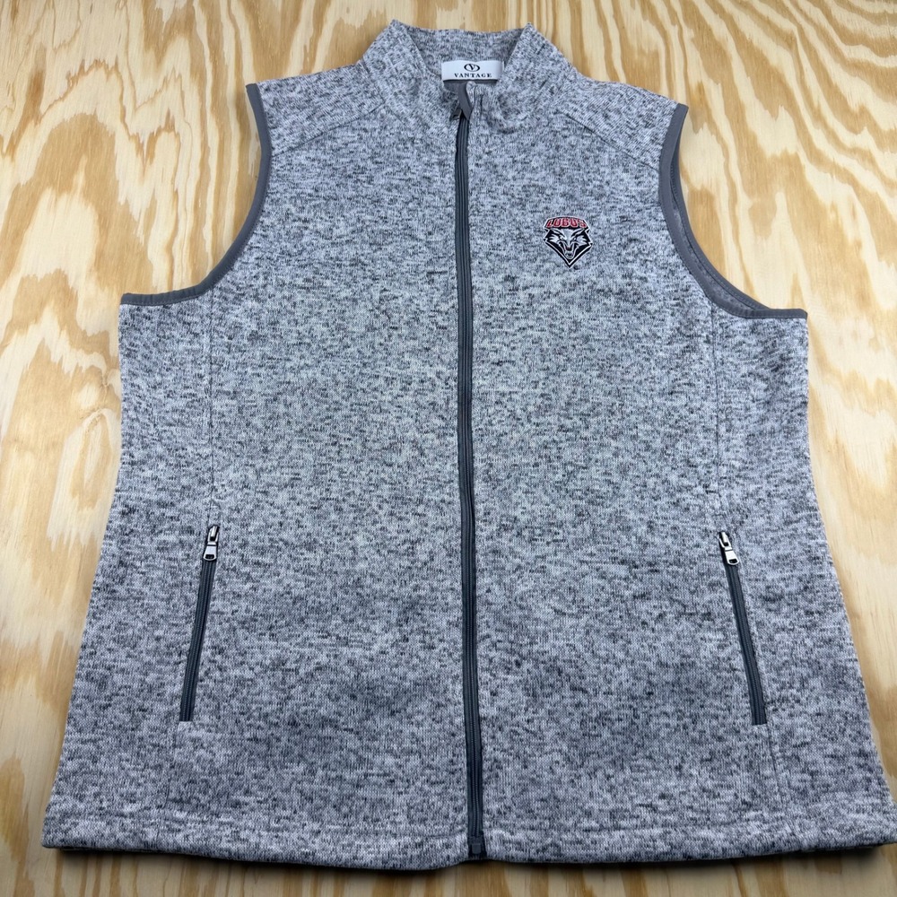 Vantage Womens New Mexico Lobos Fleece Vest Gray Full Zip Large UNM NCAA Sweater